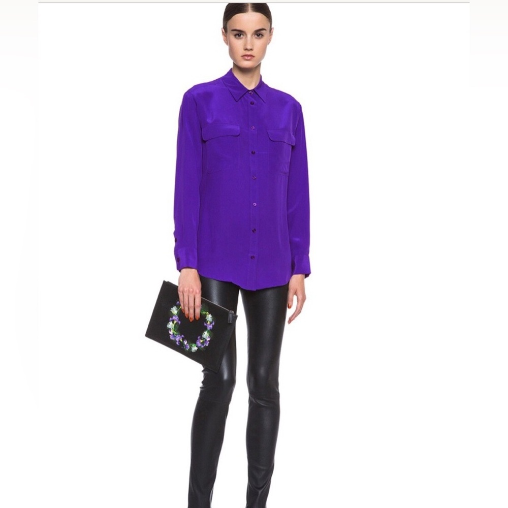 Equipment Femme Purple Long Sleeve Signature Silk Shirt